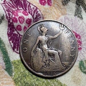 🇬🇧 1916 Great Britain — One Penny — King George V — WWI Era — 109 Vintage Coin